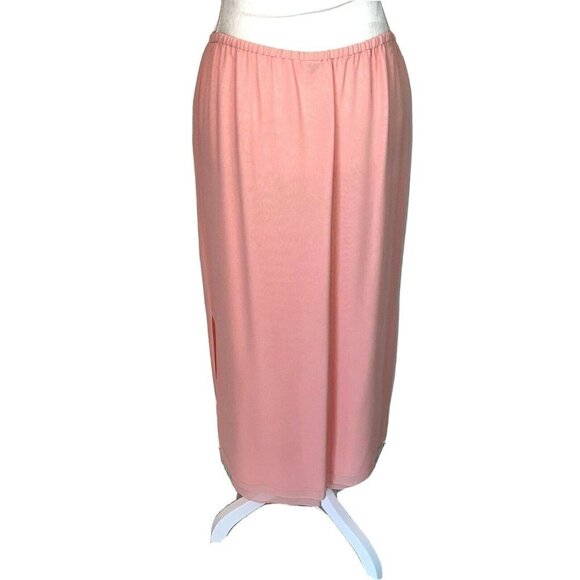 Silk Skirt Size 8 Womens Straight Triple Layer Crepe Midi Elastic Waist Pink - Picture 1 of 9